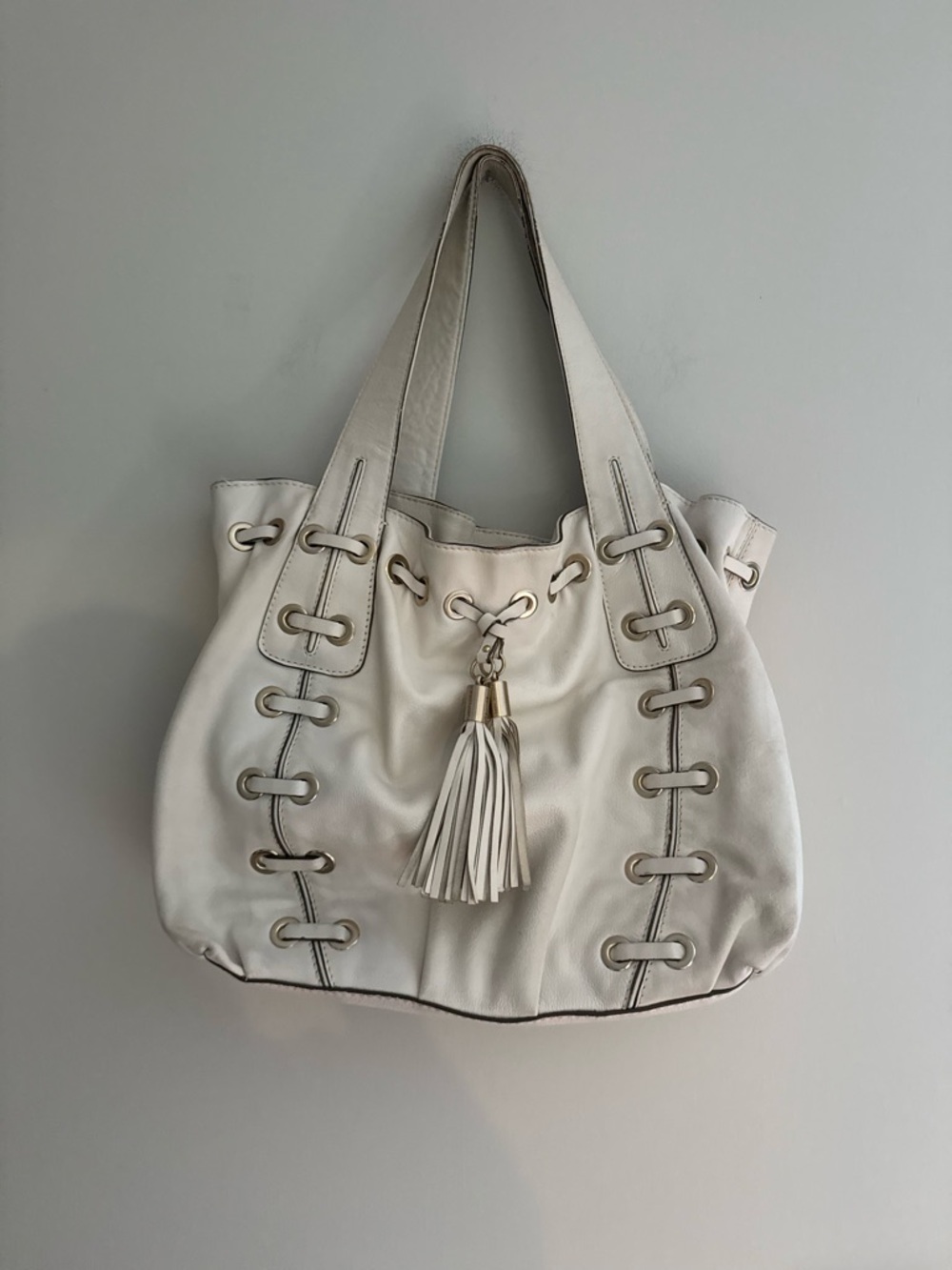 Michael Kors Off-White Leather Hobo with Tassel and Whipstitch - Picture 2 of 5